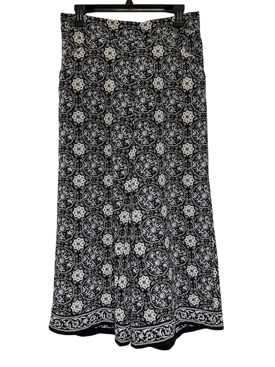 Max Studio Pants - Max Studio Black Medallion Print Wide Leg Pants M Floral Boho Pull-On Blue Cream
